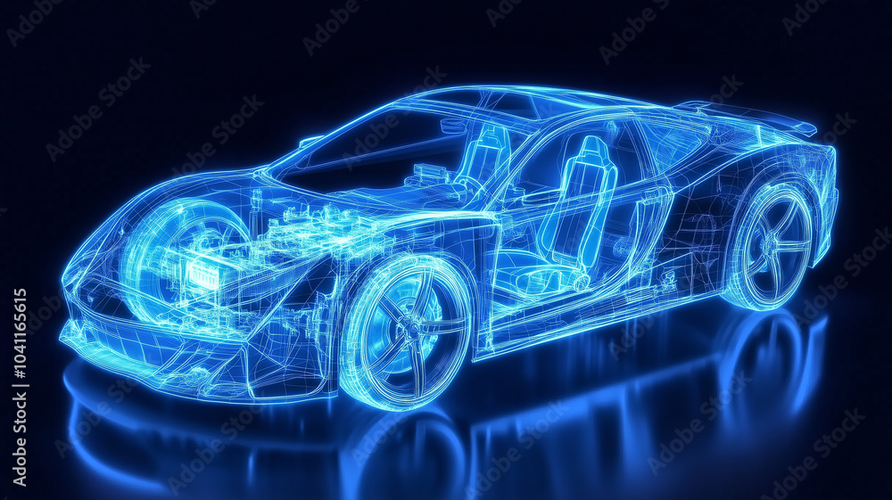 Fototapeta premium blue car on black background