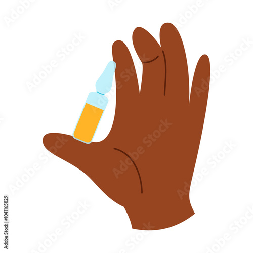 African american hand holding ampoule with liquid for injection. Medical procedure concept