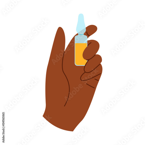 African american hand holding a medical ampoule for injection. Health care concept