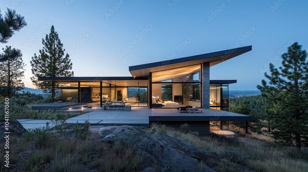 Modern eco home featuring sustainable finishes and sharp geometric forms, blending style with environmental consciousness. Modern eco home featuring sustainable finishes and sharp geometric forms, blending style with environmental consciousness.