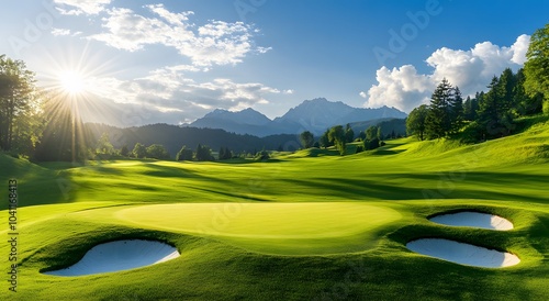 Fototapeta Naklejka Na Ścianę i Meble -  beautiful golf course nestled in the mountains