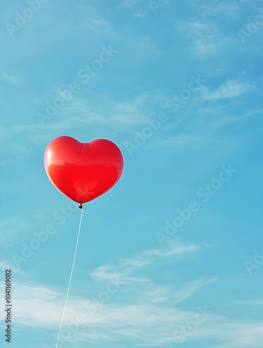 Heart Shaped Balloon Floating in Blue Sky Symbolizing the Lightness and Joy of Love Concept