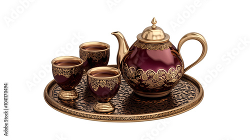 A traditional tea set isolated on transparent PNG. photo