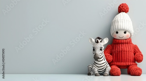 Curious Kid Befriends Baby Zebra in Minimal 3D Landscape photo