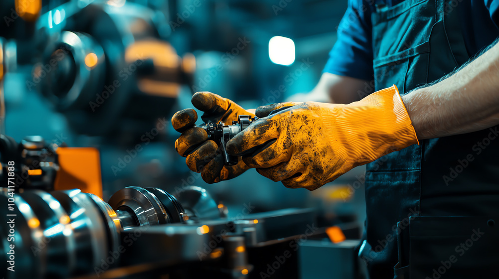 Technician replacing parts on heavy machinery Technician replacing parts on heavy machinery