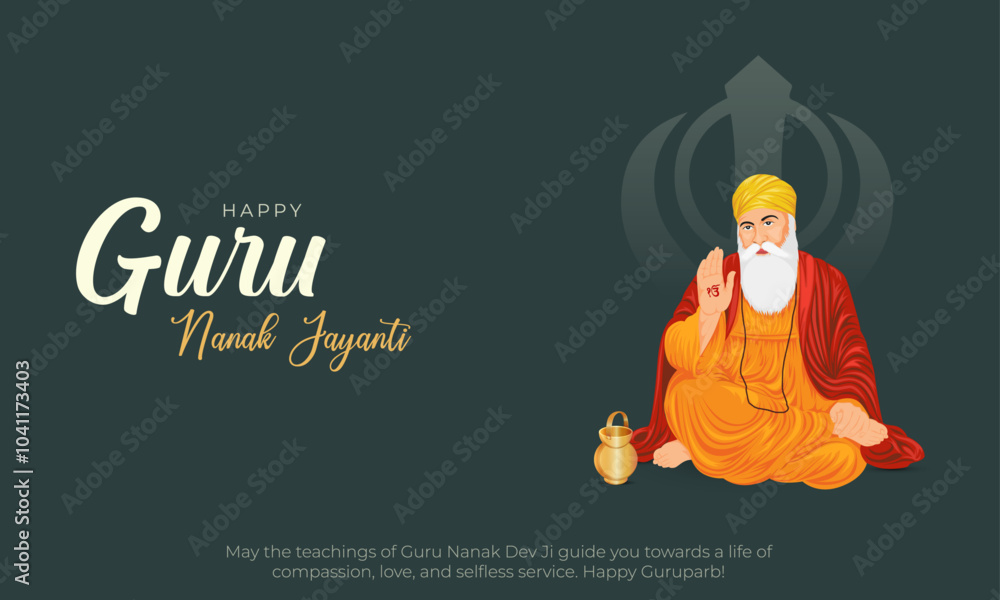 Fototapeta premium Happy Guru Nanak Jayanti Banner and Greeting Card. Celebrating Birthday of Guru Nanak Dev Ji Banner and Background Vector Illustration