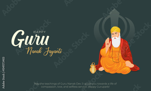 Happy Guru Nanak Jayanti Banner and Greeting Card. Celebrating Birthday of Guru Nanak Dev Ji Banner and Background Vector Illustration