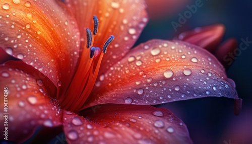 Close-up of a Dew-Covered Red Lily Petal photo