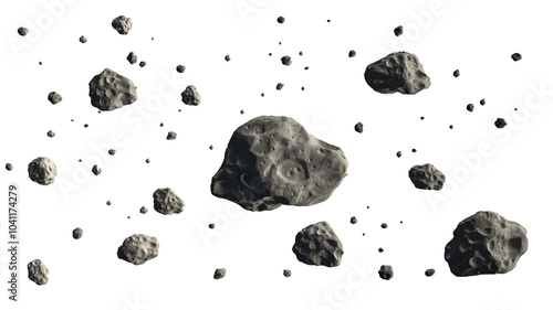 Tableau sur toile Asteroid floating on transparent background, 3d render