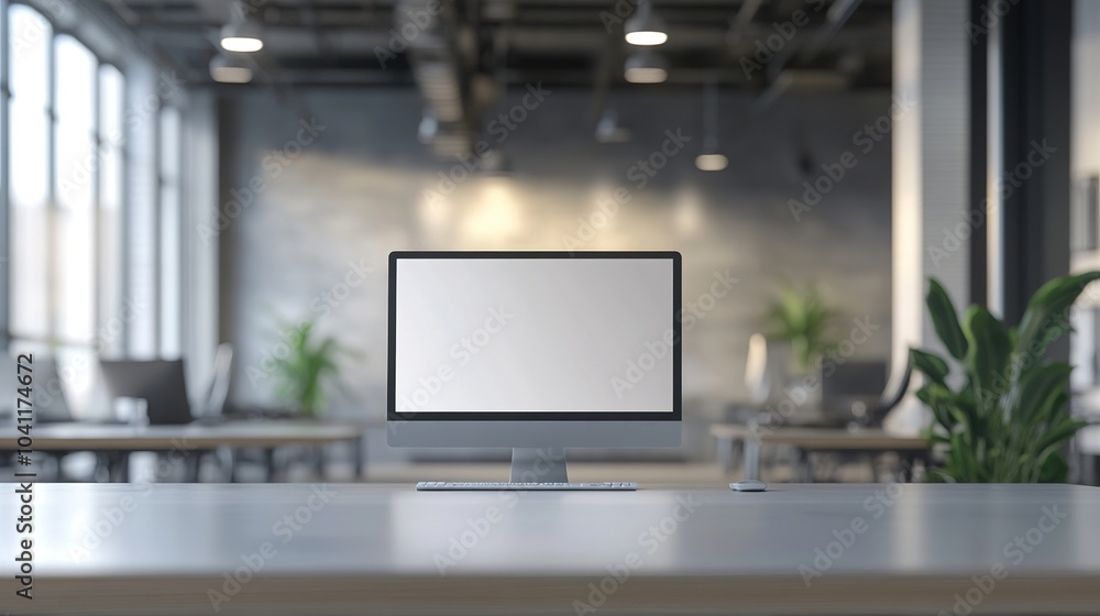 Fototapeta premium Modern Workspace with Empty Computer Monitor Display