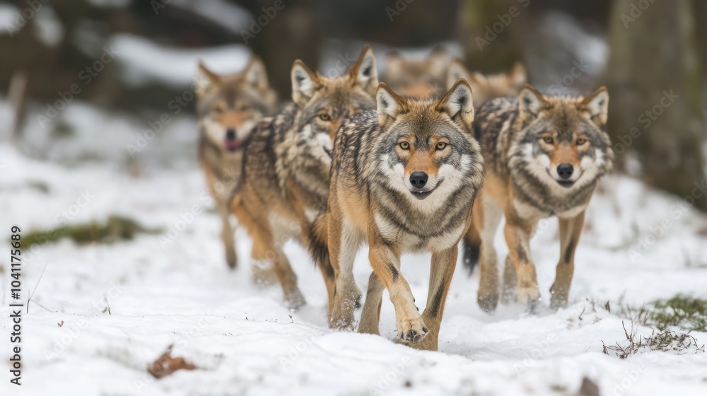 Obraz premium Wolf Pack in Snowy Forest