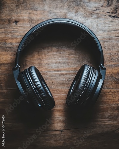 Professional Headphones on Wooden Surface photo