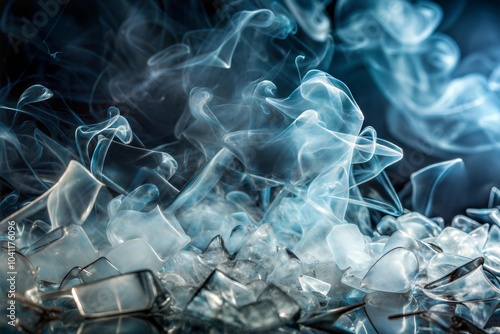 Abstract smoke swirling over ice in cool tones with smoke texture photo