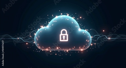 Wallpaper Mural Secure Cloud with Lock and Glowing Connections, Representing Cybersecurity and Data Protection in Cloud Environments Torontodigital.ca