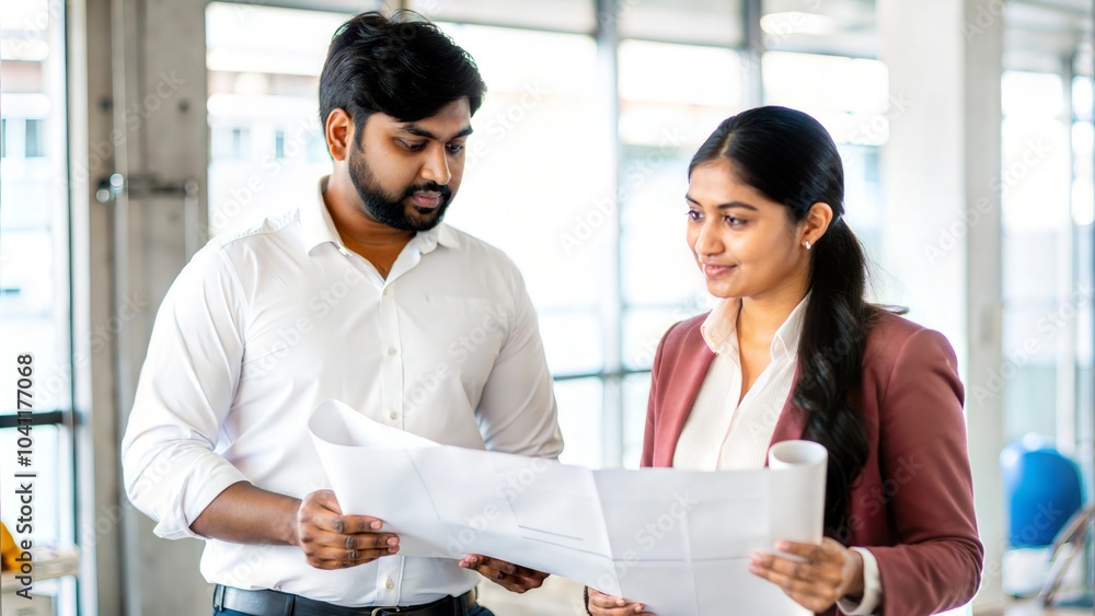Indian Man and Woman Discussing Project Plans

