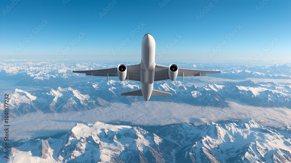 Fototapeta premium Majestic Aerial Voyage Over Snowy Peaks Showcasing Nature s Grandeur