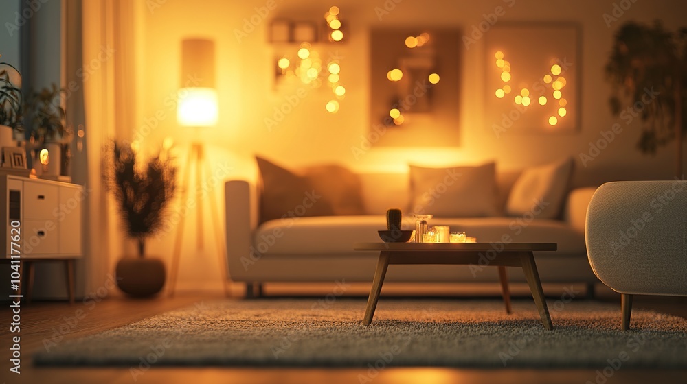 Cozy Living Room with Warm Ambient Lighting