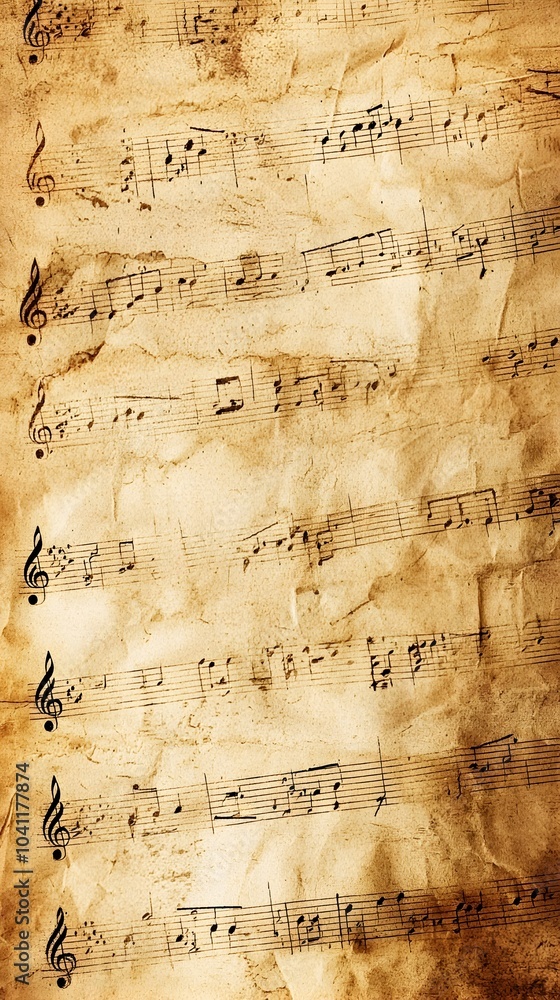 Fototapeta premium Vintage Parchment Background with Handwritten Sheet Music and Faded Musical Notes