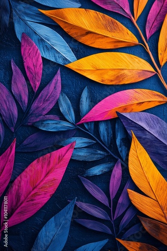 Wallpaper Mural Vividly Colored Leaves Arranged on a Dark Background Torontodigital.ca