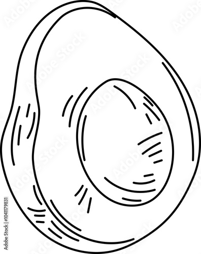 Avocado black and white on white background. Vector illustration.