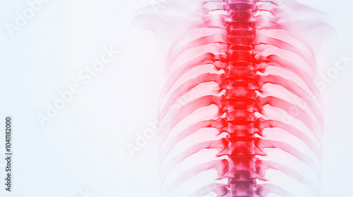 Detailed illustration of a human spine with highlighted areas, emphasizing anatomy and medical details on a white isolated background. photo