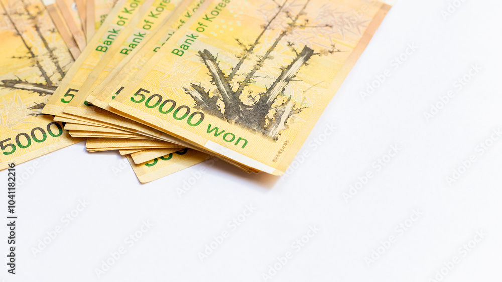 South Korean won banknotes cash money currency, South Korean won official Korean Republic won cash money official currency bills banknotes money.