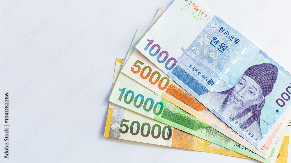 South Korean won banknotes cash money currency, South Korean won official Korean Republic won cash money official currency bills banknotes money. South Korean won banknotes cash money currency, South Korean won official Korean Republic won cash money official currency bills banknotes money.