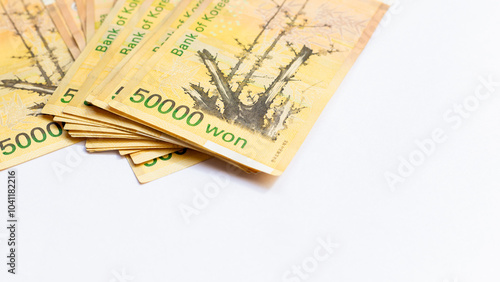 Obraz na płótnie South Korean won banknotes cash money currency, South Korean won official Korean Republic won cash money official currency bills banknotes money. w salonie