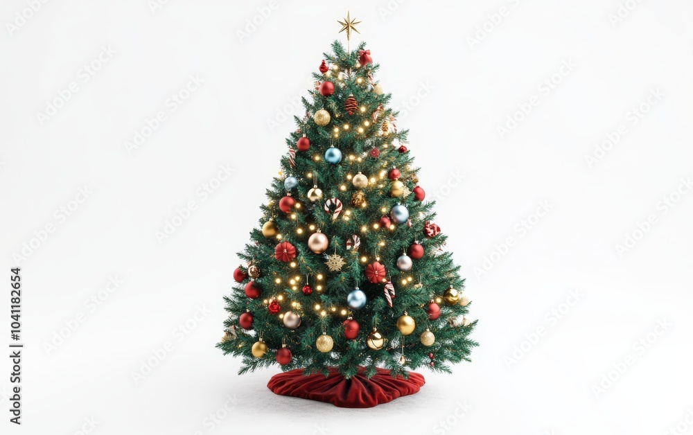 christmass tree with decorations toys and lights professional stock photo on white background christmass tree with decorations toys and lights professional stock photo on white background