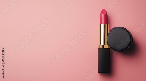 A lipstick tube on a pink background.