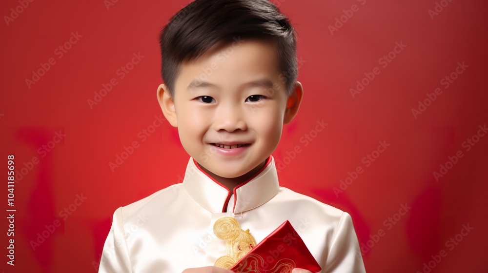 Asian Chinese boy greeting celebrating Chinese Lunar New Year festival Asian Chinese boy greeting celebrating Chinese Lunar New Year festival