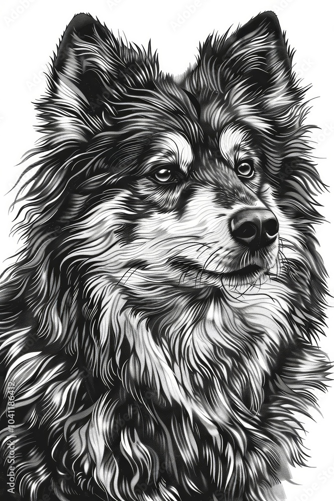 Fototapeta premium Black and White Wolf Illustration - Intricate Animal Portrait