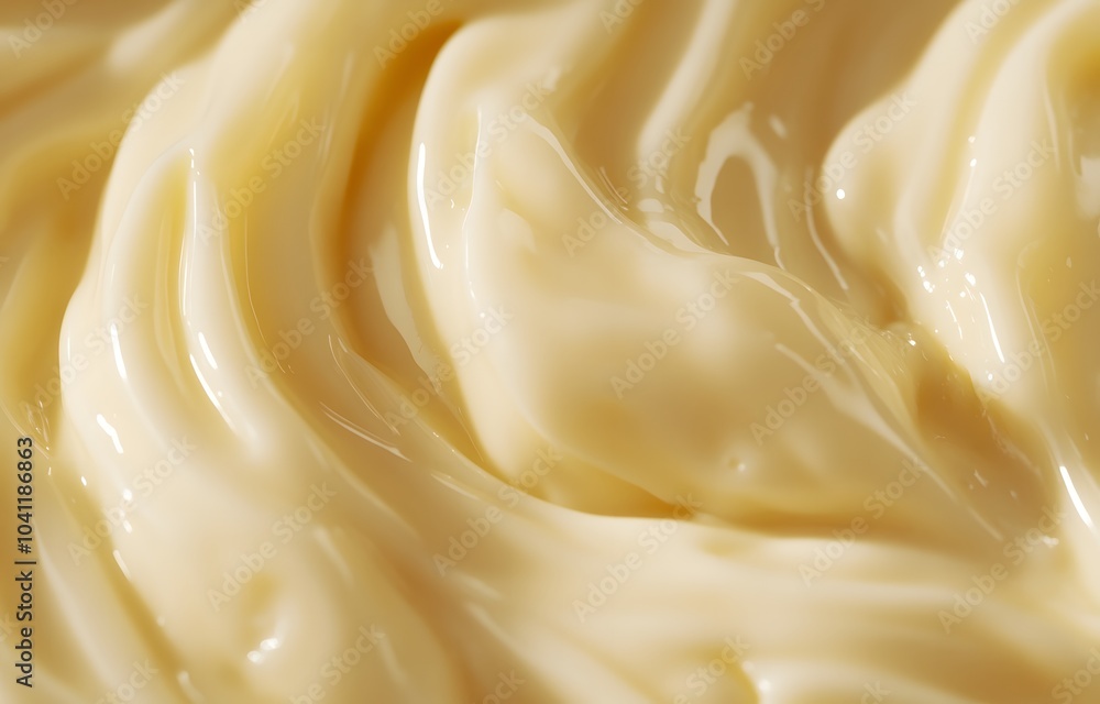 Close-up of mayonnaise, swirling motion, cream-colored background Close-up of mayonnaise, swirling motion, cream-colored background