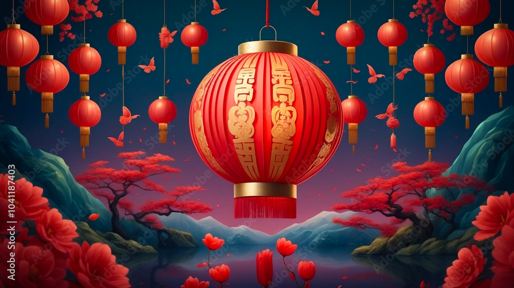 Vibrant Chinese New Year Lantern Festival Scene Vibrant Chinese New Year Lantern Festival Scene