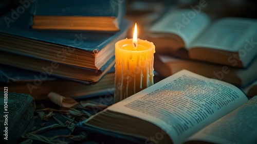 Wallpaper Mural Candle Lit Open Book Symbolizing Knowledge and Enlightenment Torontodigital.ca