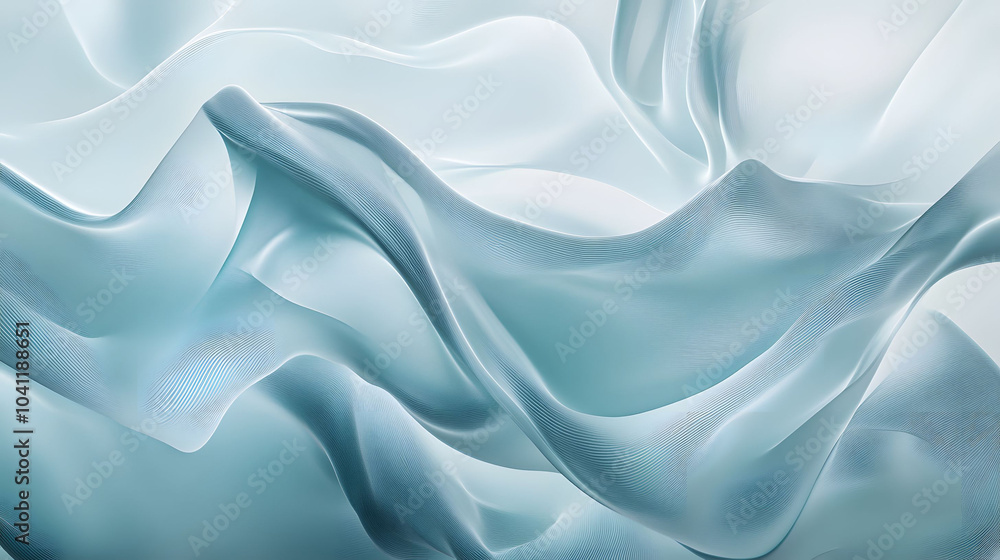 Fototapeta premium Liquid blue satin fabric waves softly, creating a luxurious backdrop with a shiny, smooth texture