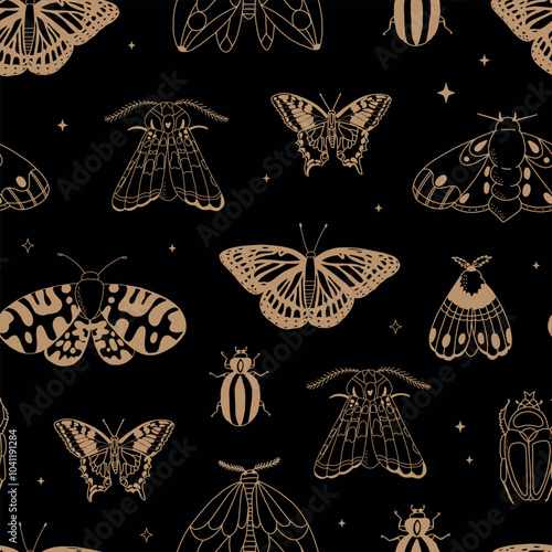 Celestial butterflies seamless pattern for textile prints, wallpaper, digital paper, wrapping paper, packaging, stationery, etc. EPS 10