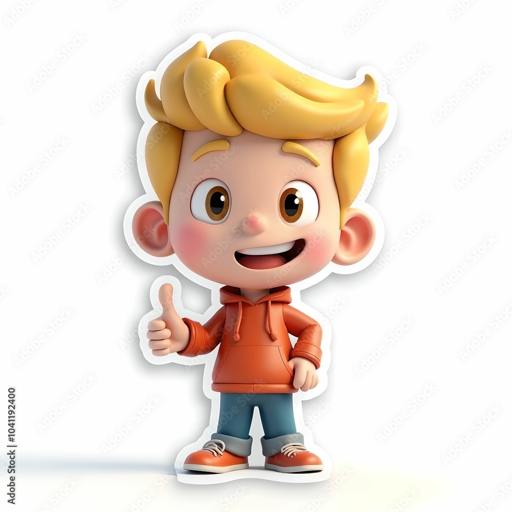Fototapeta premium Cute 3D character, cartoon sticker on white background, 3D rendering