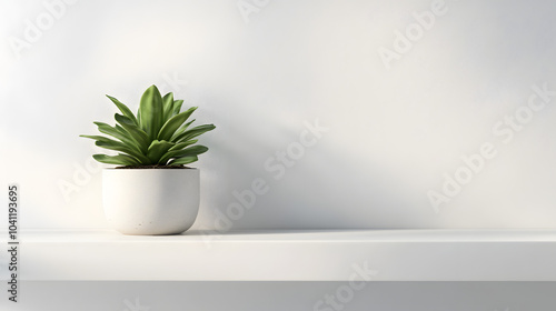 Minimalist Decor: Green Plant in White Pot on Shelf