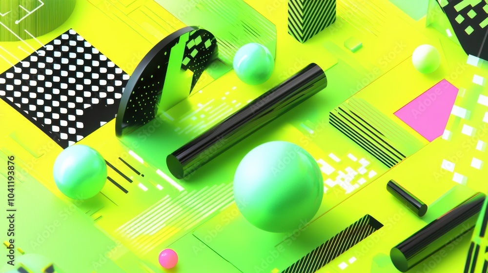 Green Vibrance: Abstract Geometric 3D Illustration for Creative Spaces Green Vibrance: Abstract Geometric 3D Illustration for Creative Spaces