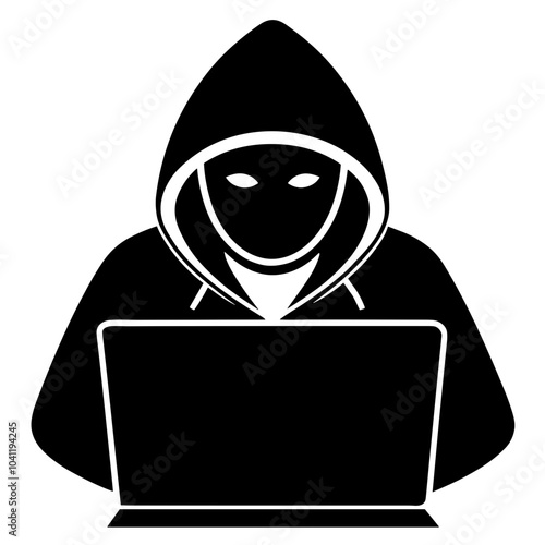 Silhouette of a hacker in a hoodie working on a laptop representing cybercrime and security threats
