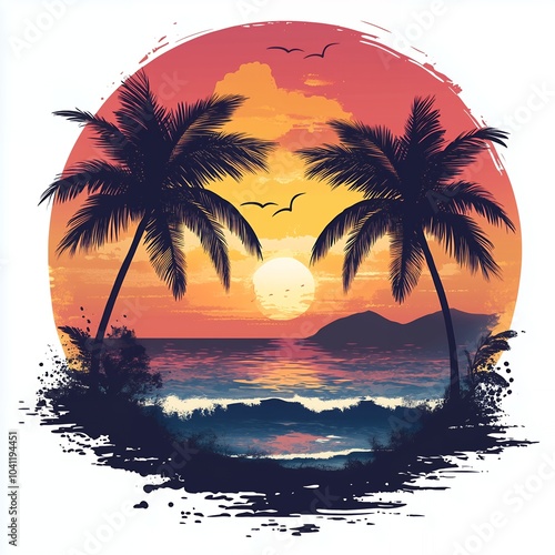 Stunning Sunset Over Peaceful Beach Scene, t shit design photo