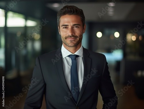 Portrait Attractive hispanic young confident business man in business professional working office