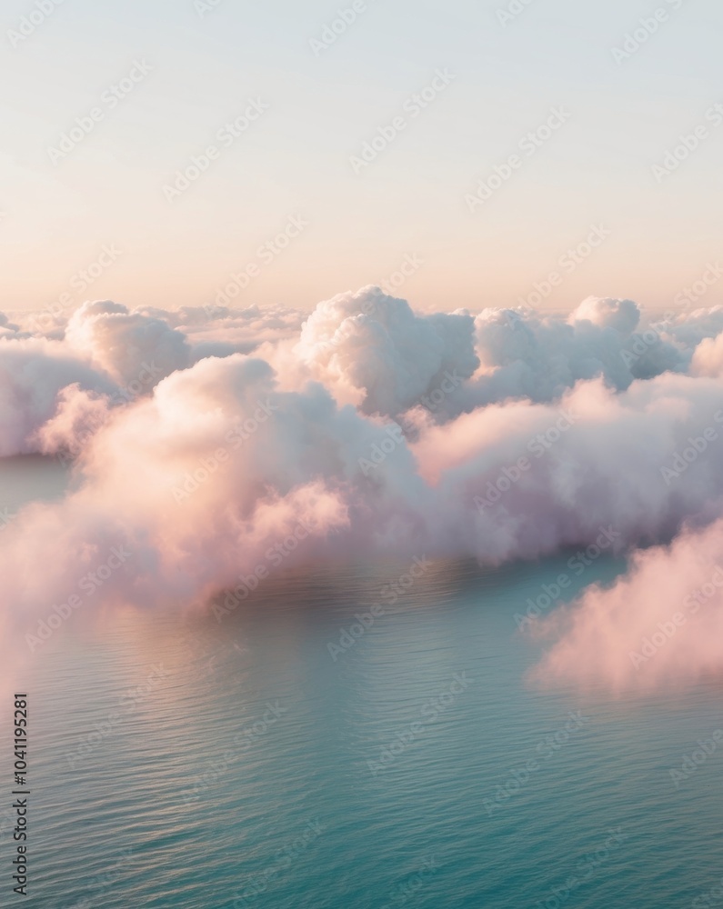 Fototapeta premium Aerial View of Fluffy Clouds Above the Sea at Sunset.