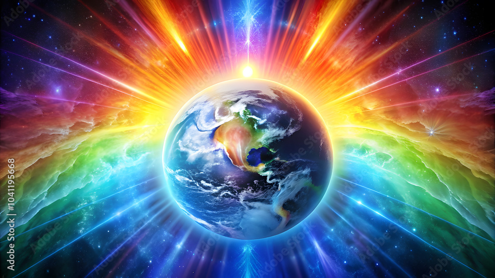 Rainbow Energy Exploding from Earth. Perfect for: Earth Day, Pride Month, Spring Equinox Rainbow Energy Exploding from Earth. Perfect for: Earth Day, Pride Month, Spring Equinox