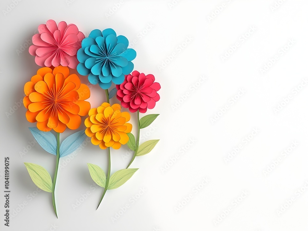 Vibrant 3D Paper Cut Zinnia Flowers Floating in Bright Colors Vibrant 3D Paper Cut Zinnia Flowers Floating in Bright Colors
