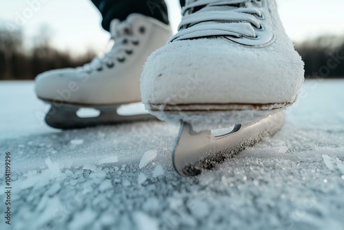 Ice Skates on Frozen Lake: Close-Up