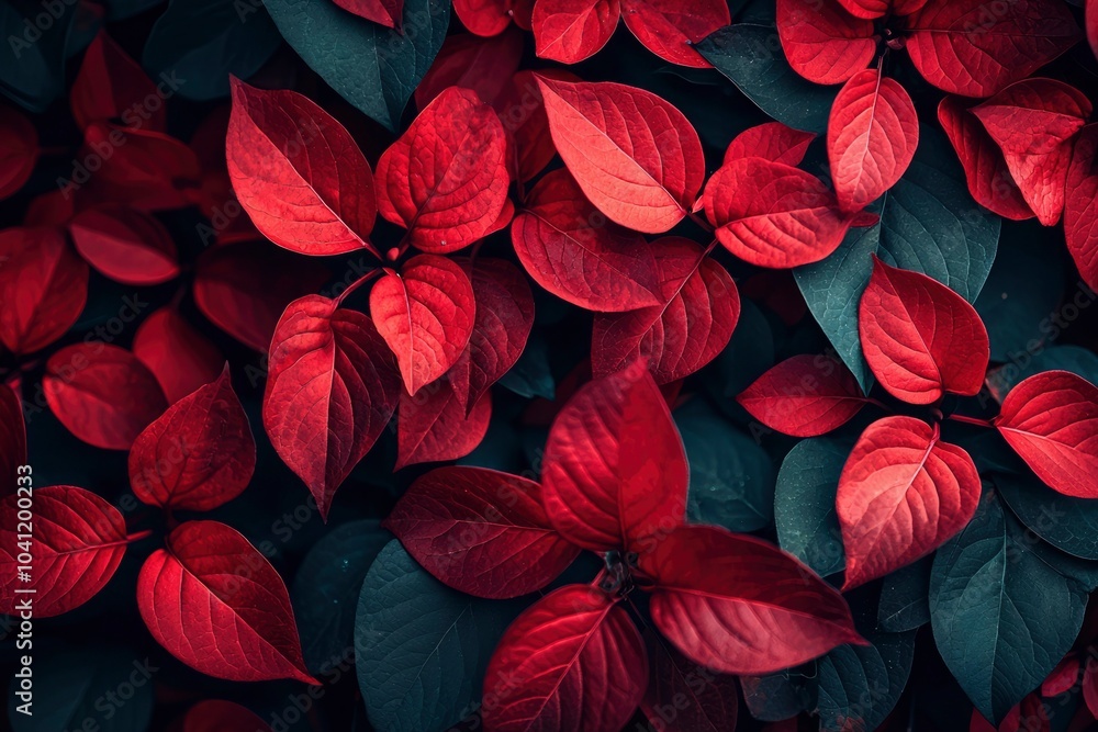 A Close-Up View of Lush Red and Green Leaves A Close-Up View of Lush Red and Green Leaves