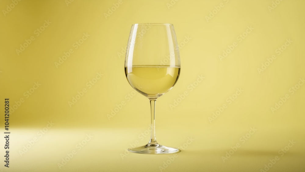 Glass of White Wine on Yellow Background. Glass of White Wine on Yellow Background.