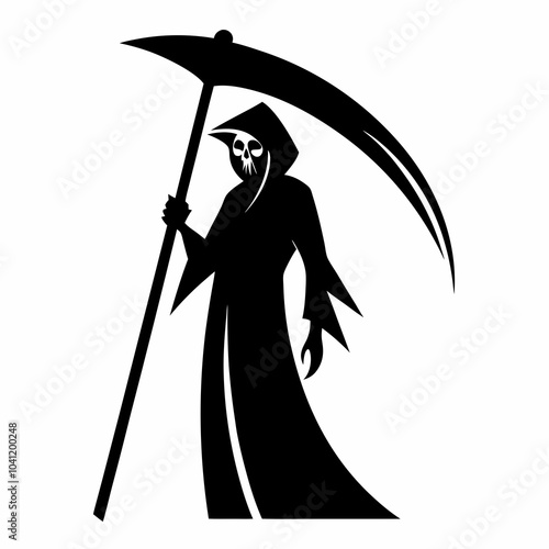 death with scythe silhouette vector black illustration 